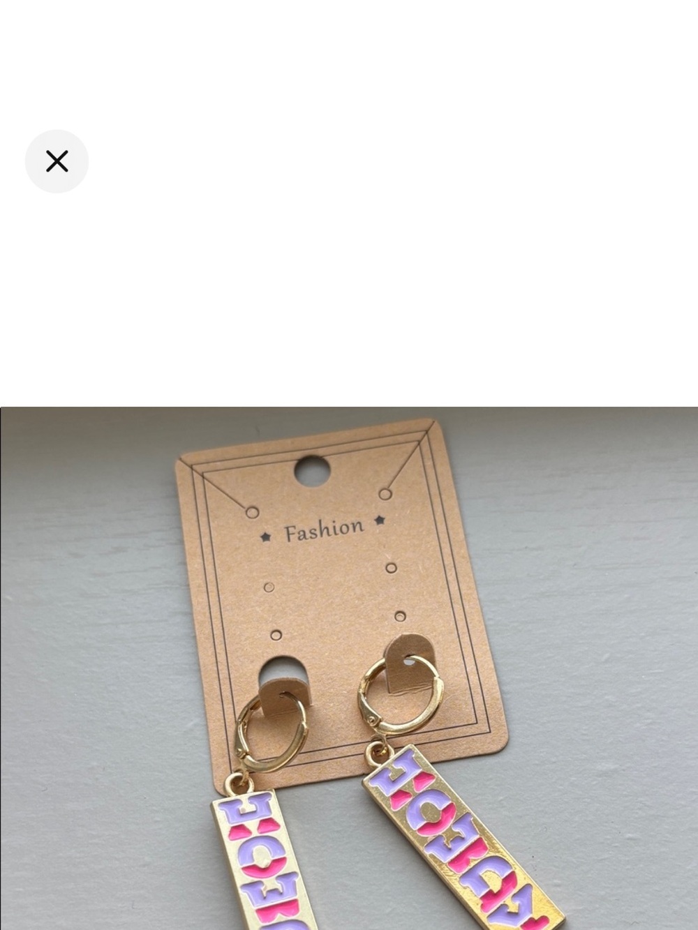 Gold-Tone Drop Earrings with Pink and Purple 'HOwdy ' Enamel